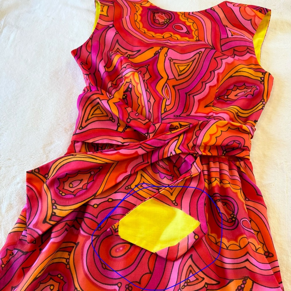 Vintage Malia Hawaiian Pink Orange Mod Heart Paisley 60s 70s Shift Dress 12 - Picture 7 of 11